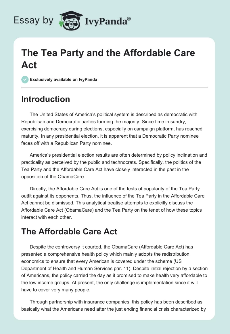 The Tea Party and the Affordable Care Act. Page 1