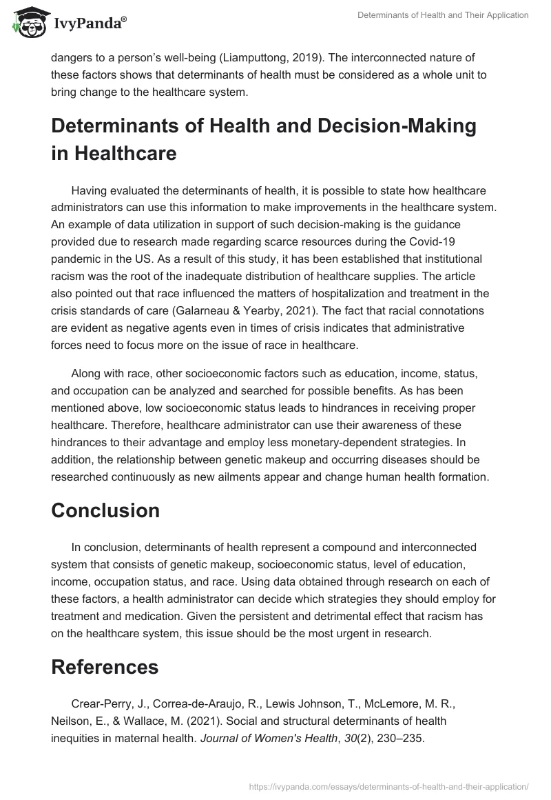 Determinants of Health and Their Application. Page 2