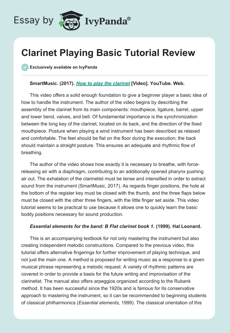 Clarinet Playing Basic Tutorial Review. Page 1