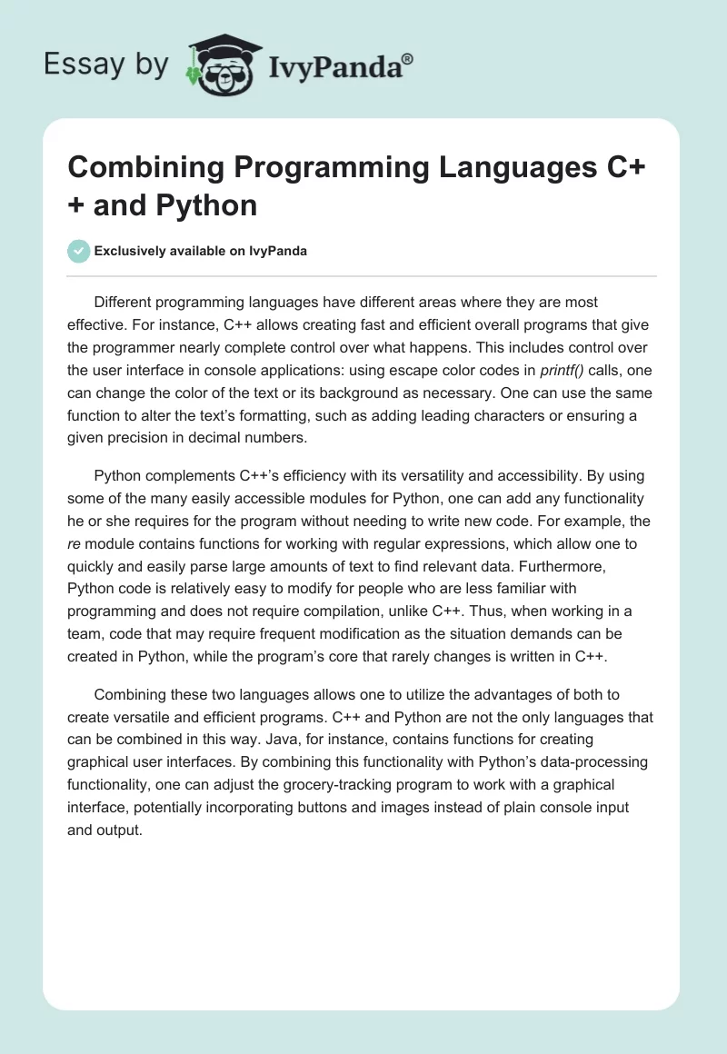Combining Programming Languages C++ and Python. Page 1