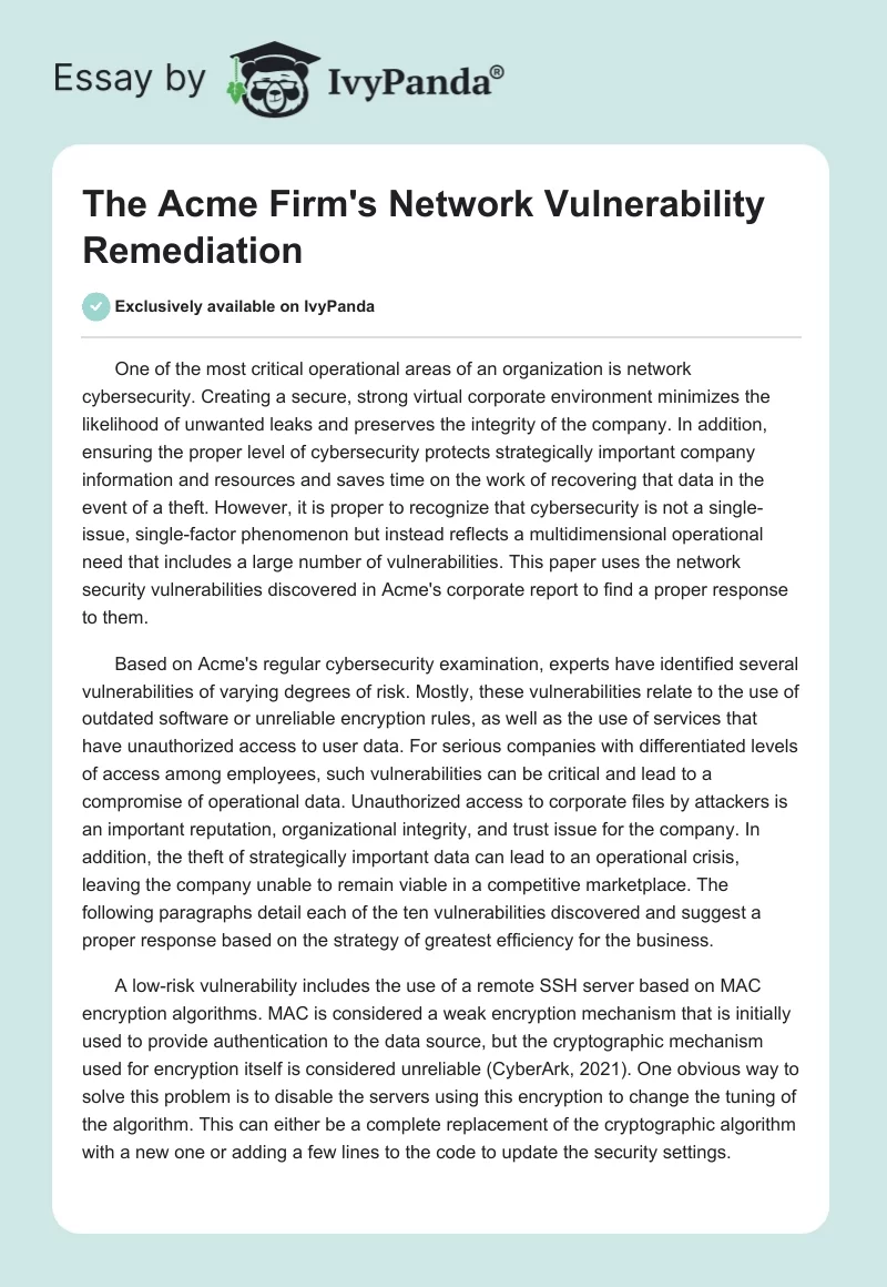 The Acme Firm's Network Vulnerability Remediation. Page 1
