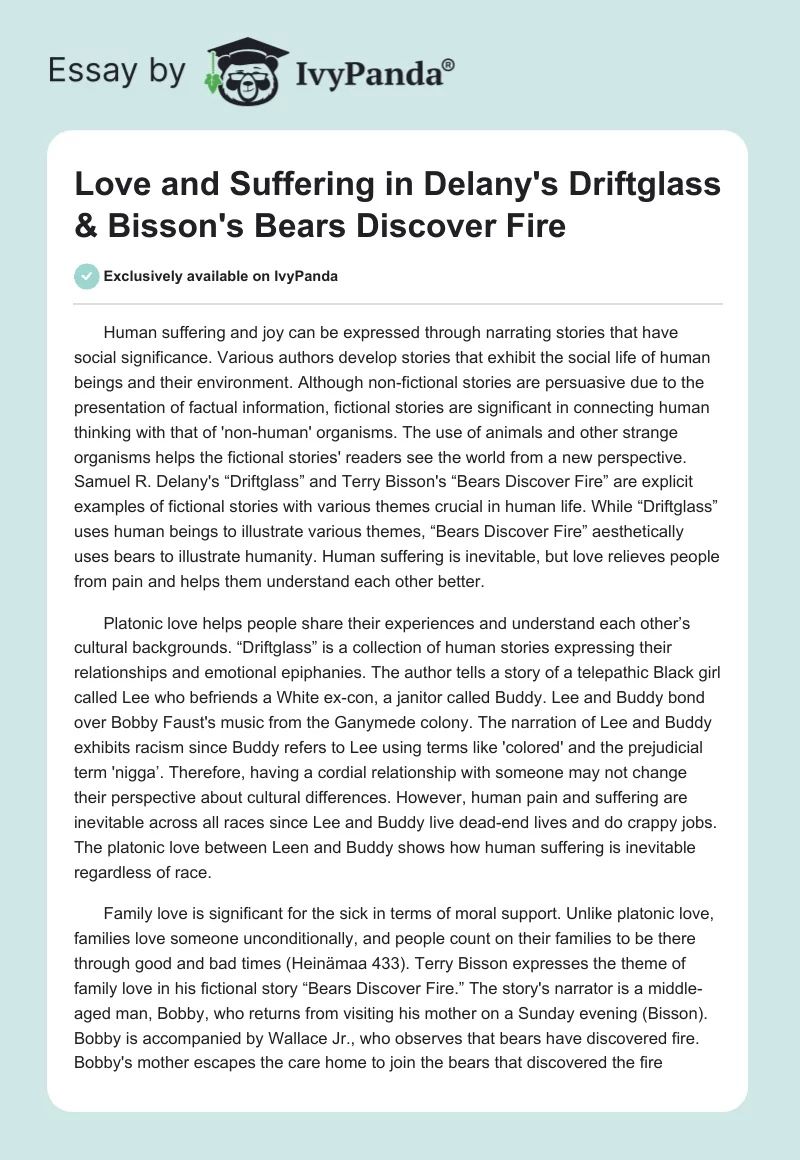 Love and Suffering in Delany's Driftglass & Bisson's Bears Discover Fire. Page 1