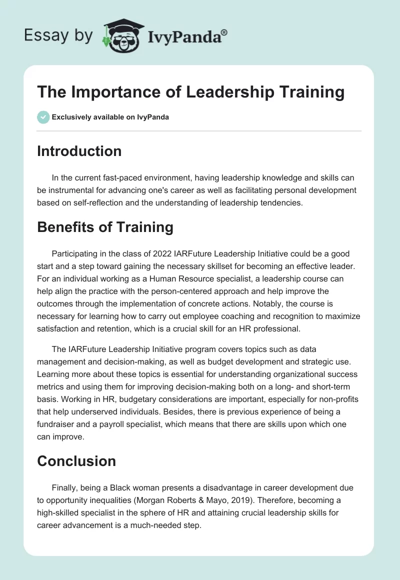 The Importance of Leadership Training. Page 1
