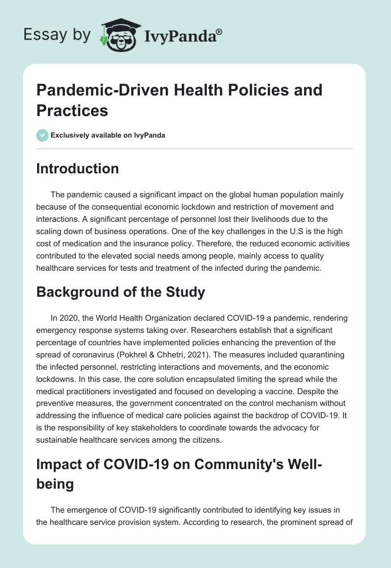 Pandemic-Driven Health Policies and Practices. Page 1