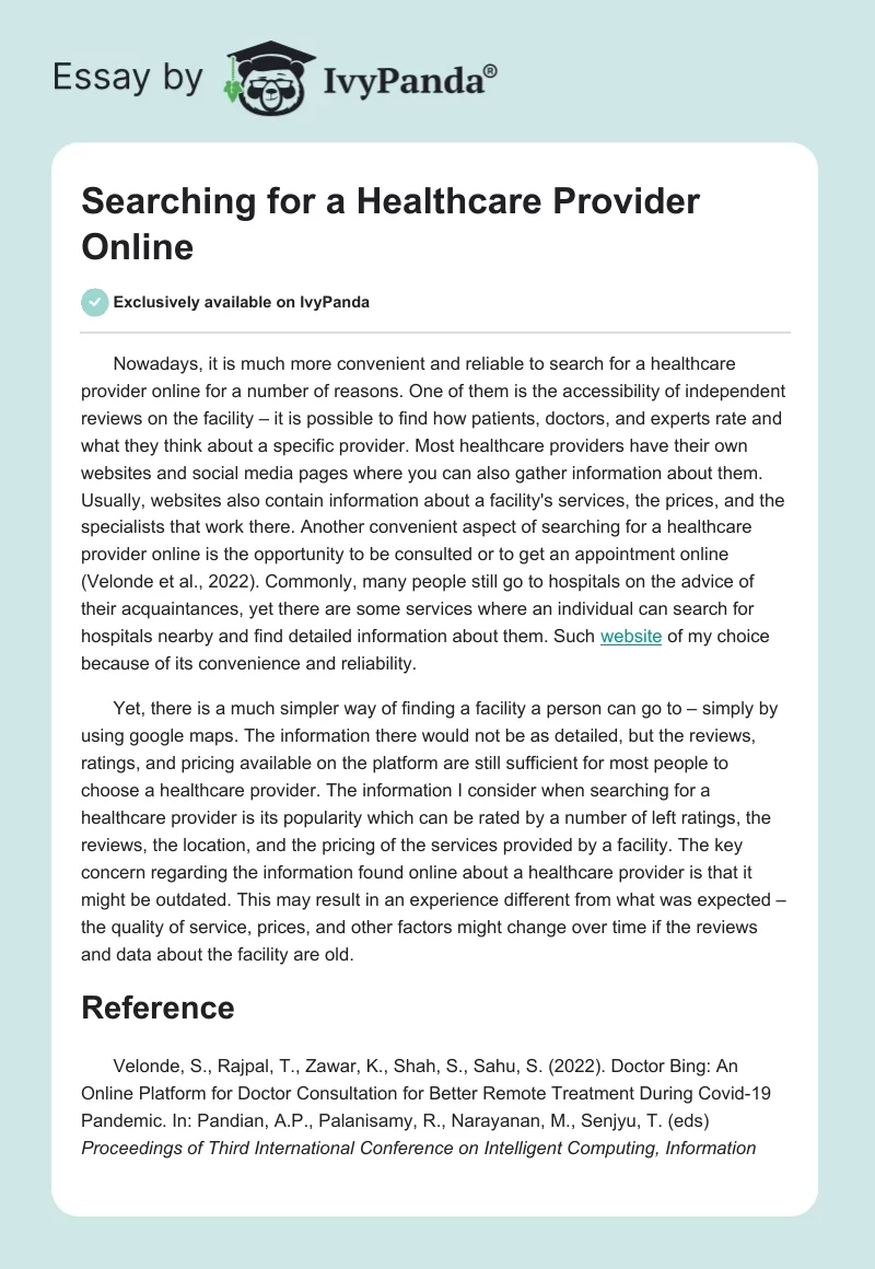 Searching for a Healthcare Provider Online. Page 1