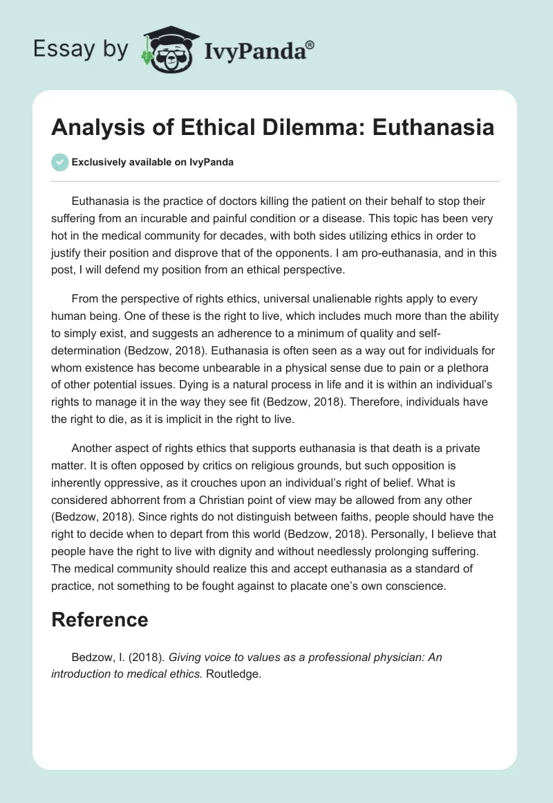 Analysis of Ethical Dilemma: Euthanasia. Page 1