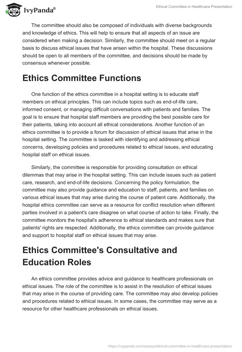 Ethical Committee in Healthcare Presentation. Page 2