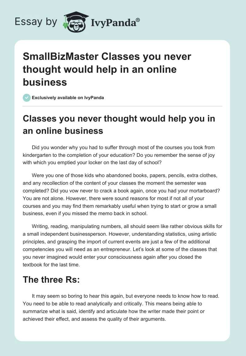 SmallBizMaster Classes you never thought would help in an online business. Page 1