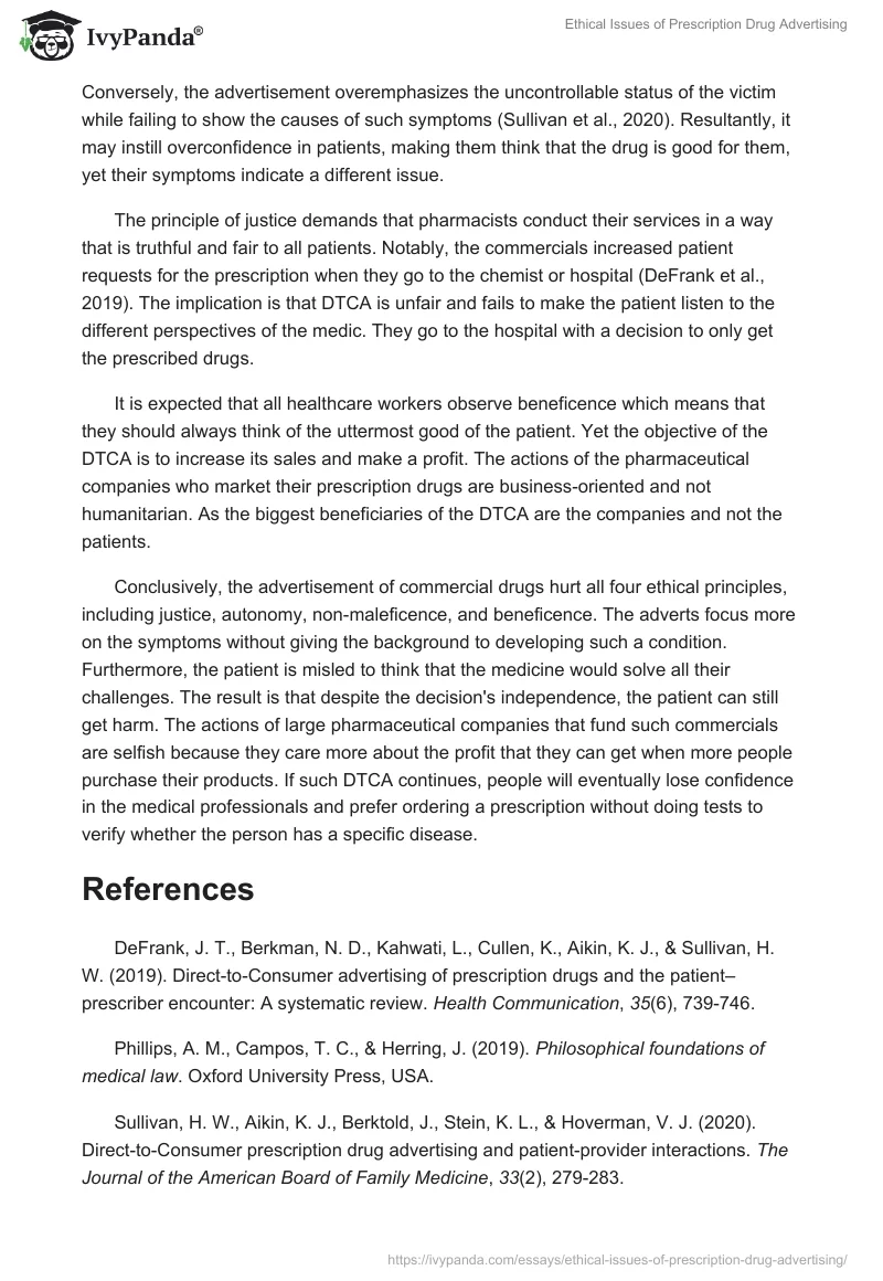 Ethical Issues of Prescription Drug Advertising. Page 2