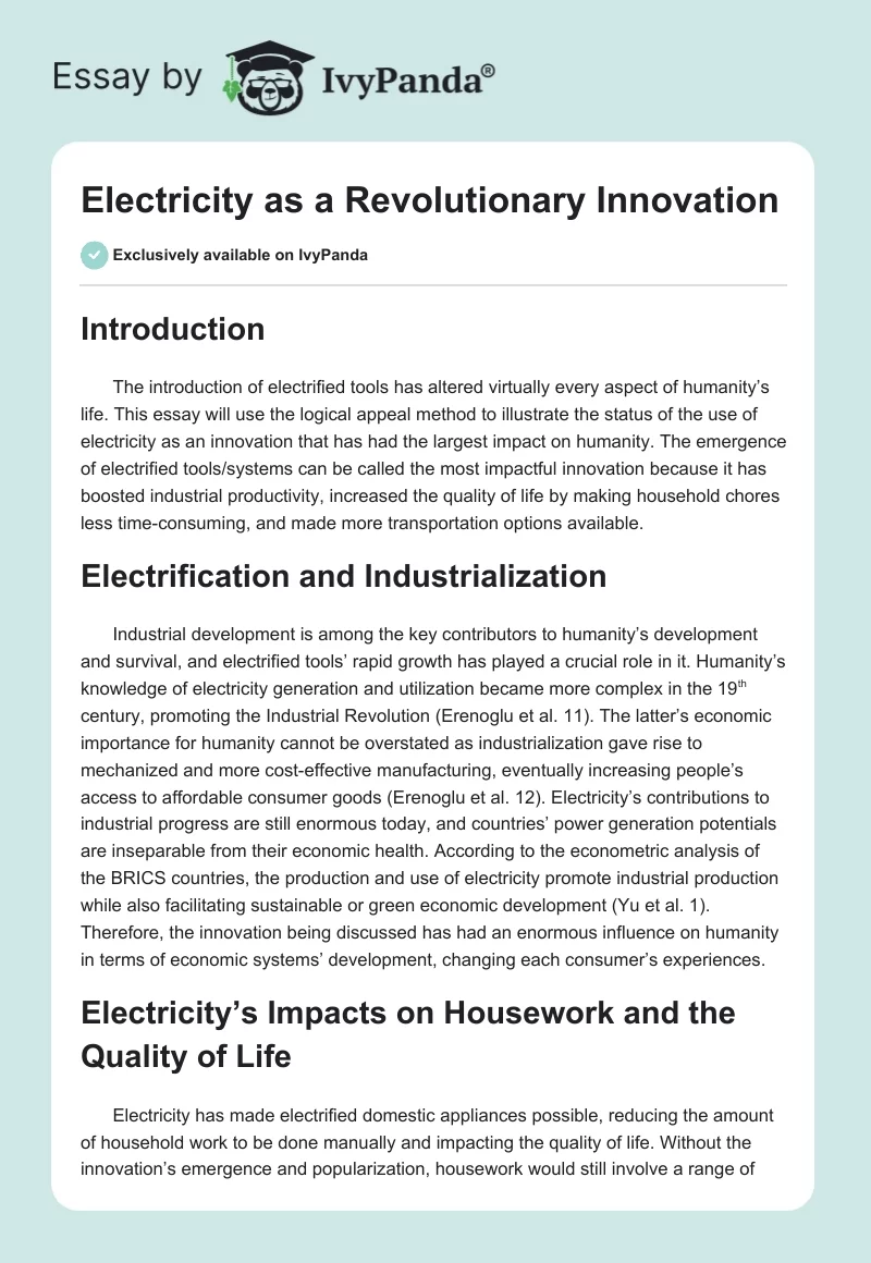 Electricity as a Revolutionary Innovation. Page 1