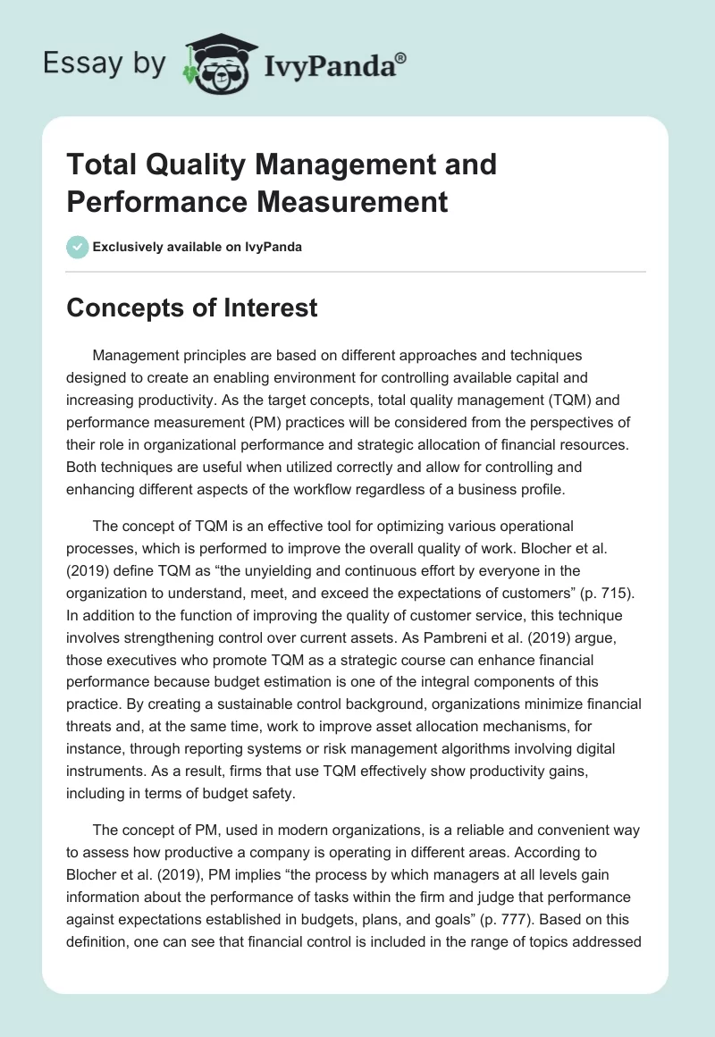 Total Quality Management and Performance Measurement. Page 1