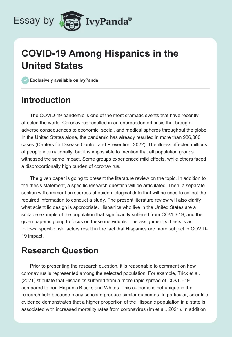 COVID-19 Among Hispanics in the United States. Page 1