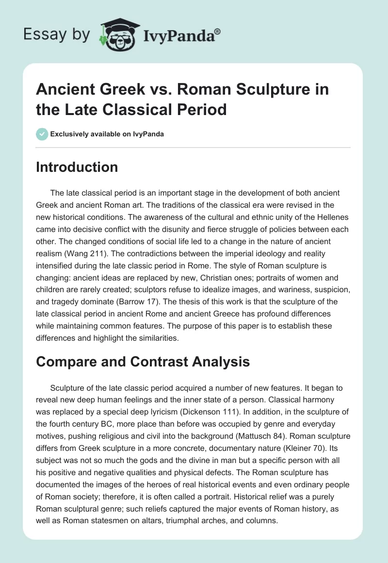 Ancient Greek vs. Roman Sculpture in the Late Classical Period. Page 1