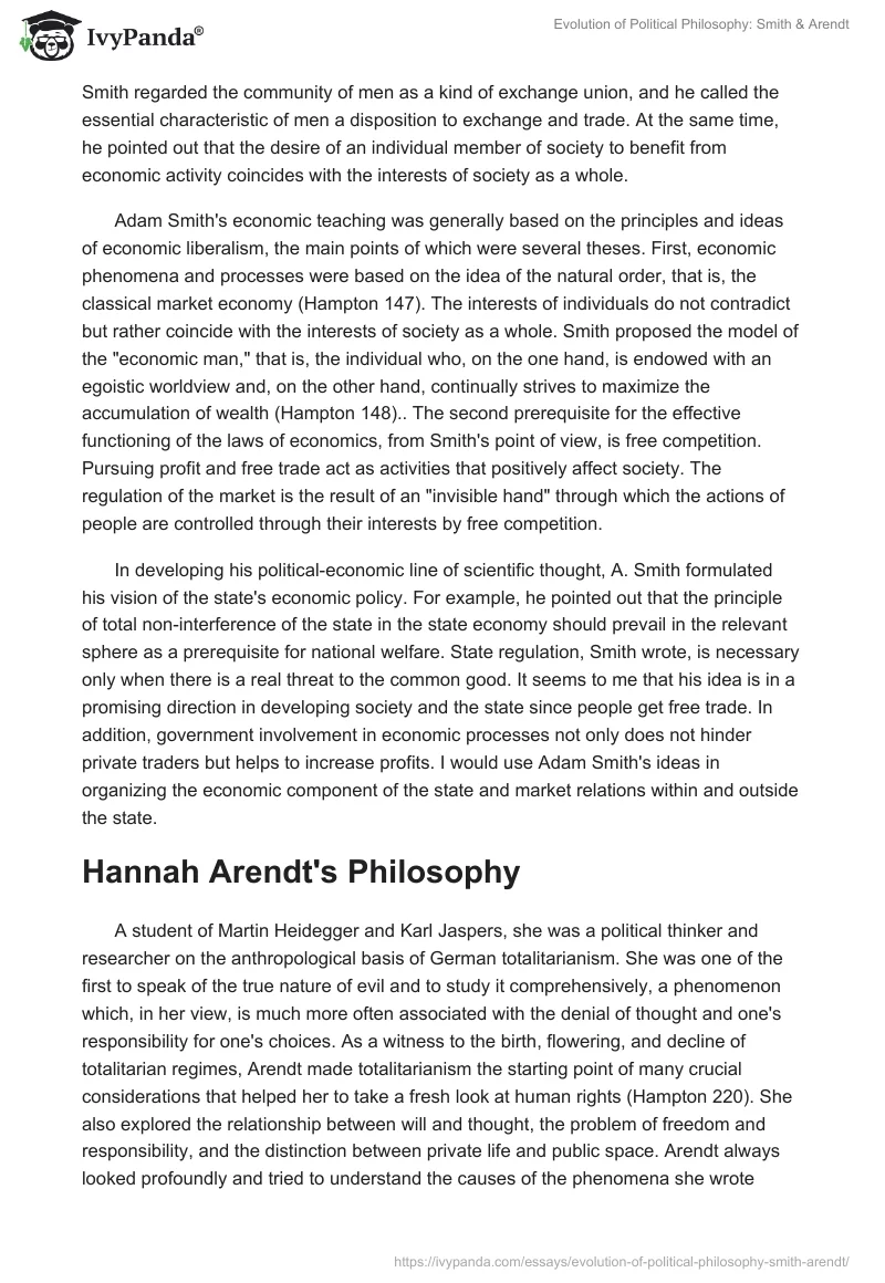Evolution of Political Philosophy: Smith & Arendt. Page 2