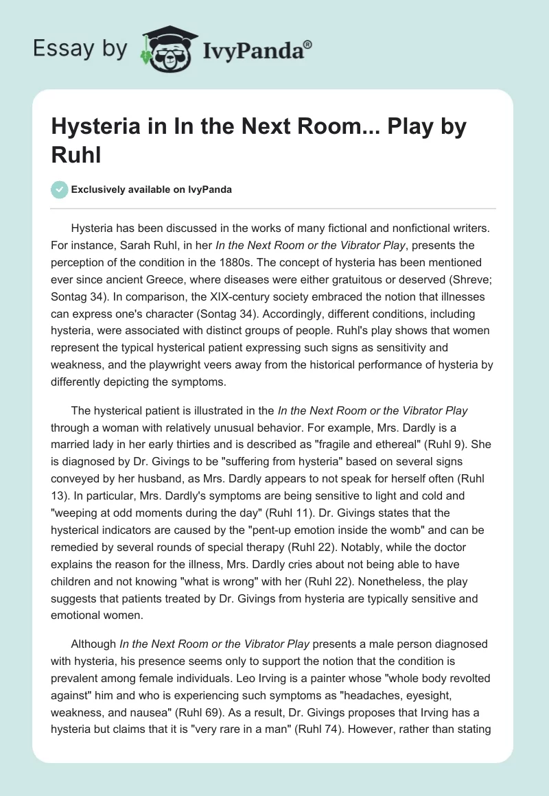 Hysteria in "In the Next Room..." Play by Ruhl. Page 1