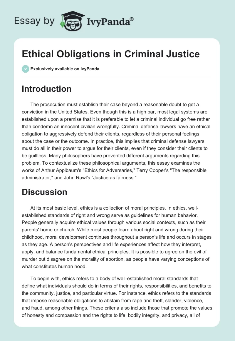 Ethical Obligations in Criminal Justice. Page 1