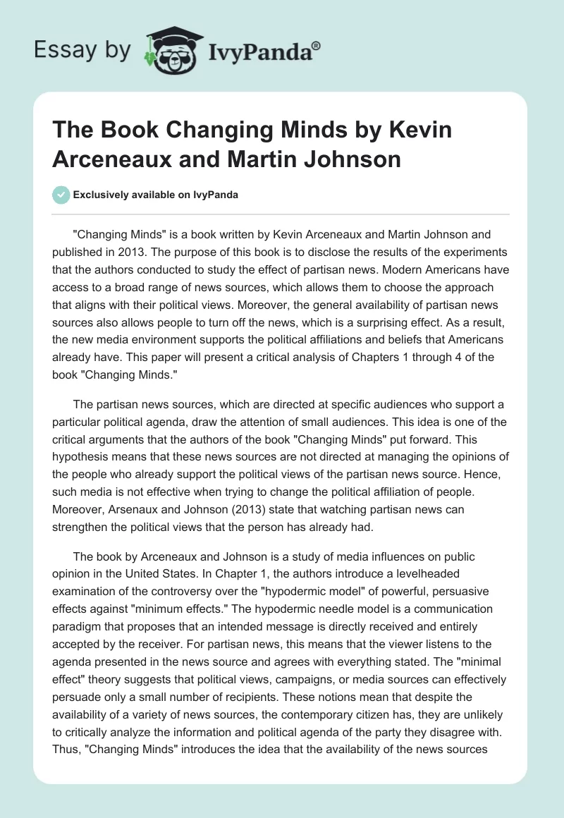 The Book "​Changing Minds" by Kevin Arceneaux and Martin Johnson. Page 1