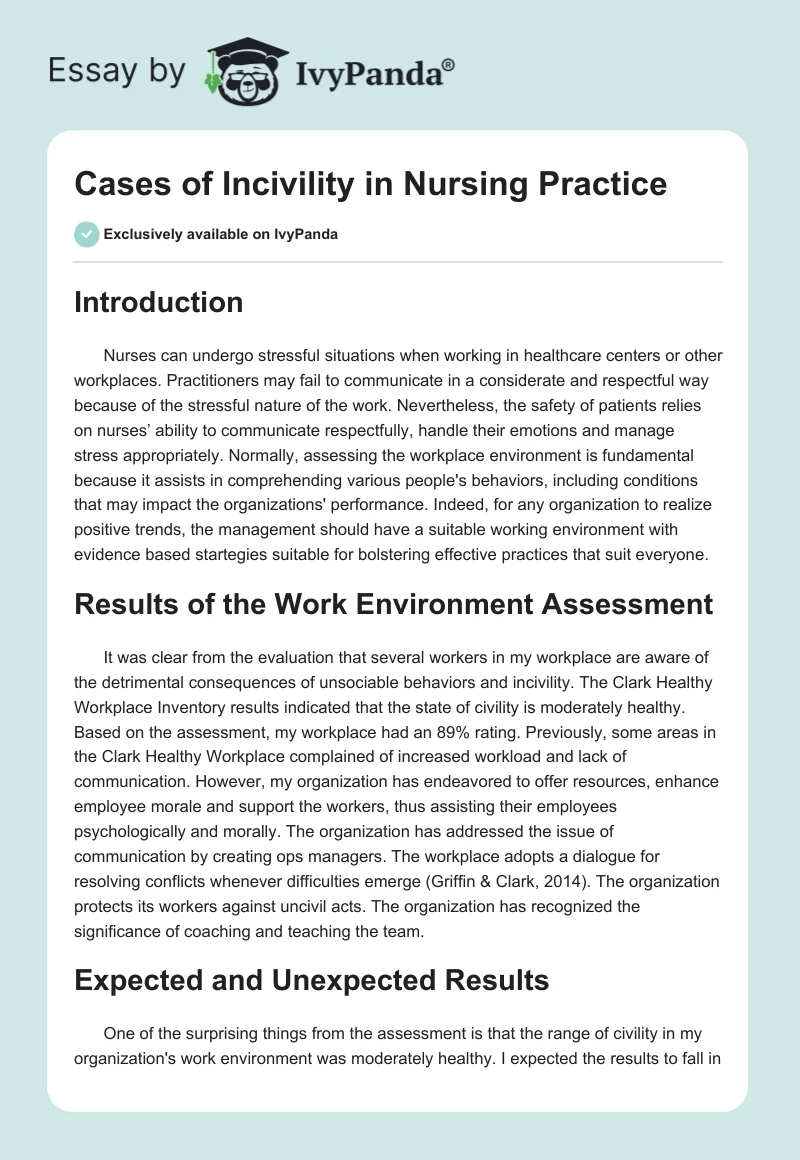 Cases of Incivility in Nursing Practice. Page 1