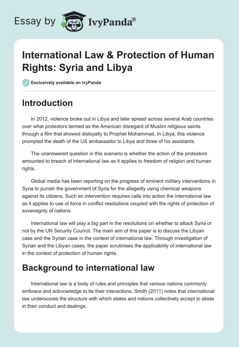 International Law & Protection of Human Rights: Syria and Libya. Page 1