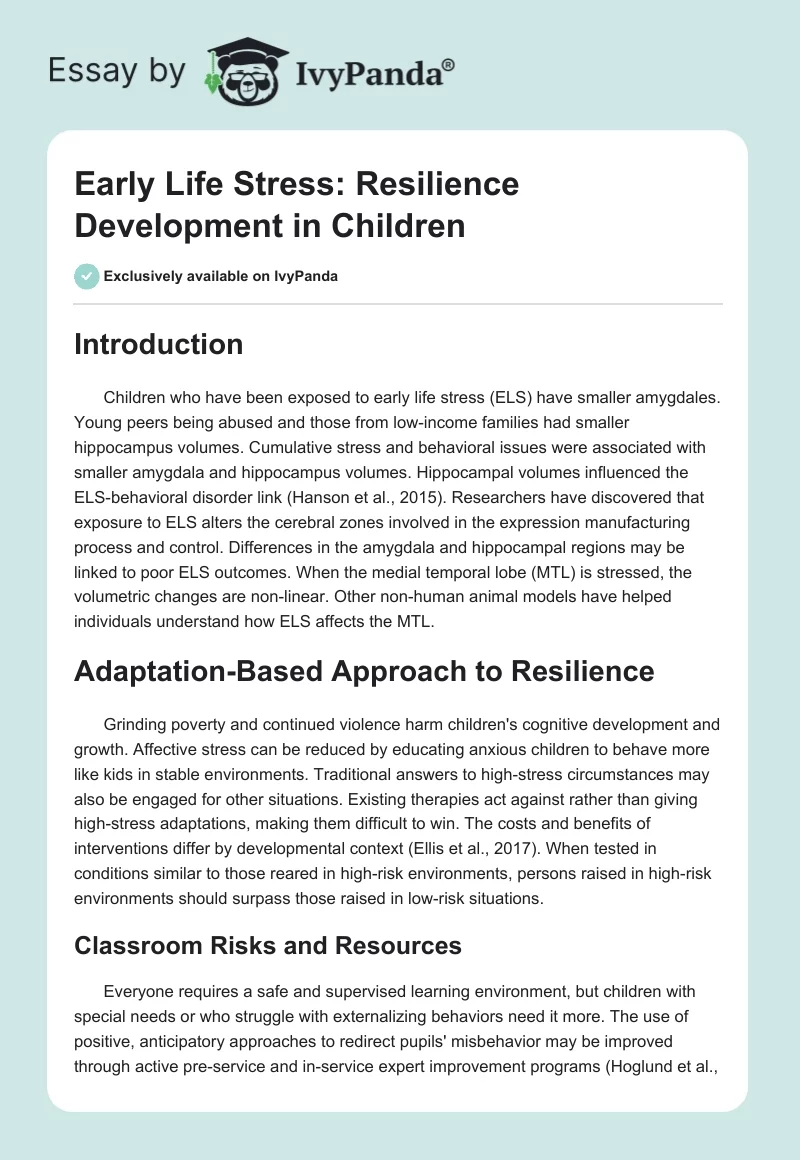 Early Life Stress: Resilience Development in Children. Page 1