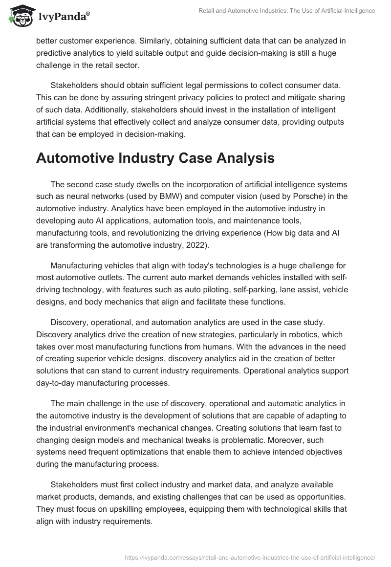 Retail and Automotive Industries: The Use of Artificial Intelligence. Page 2