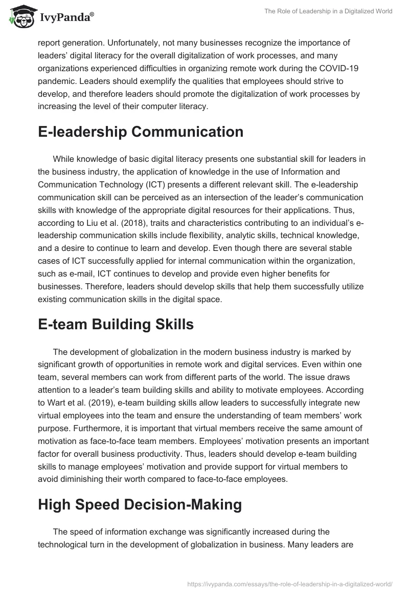 The Role of Leadership in a Digitalized World. Page 2