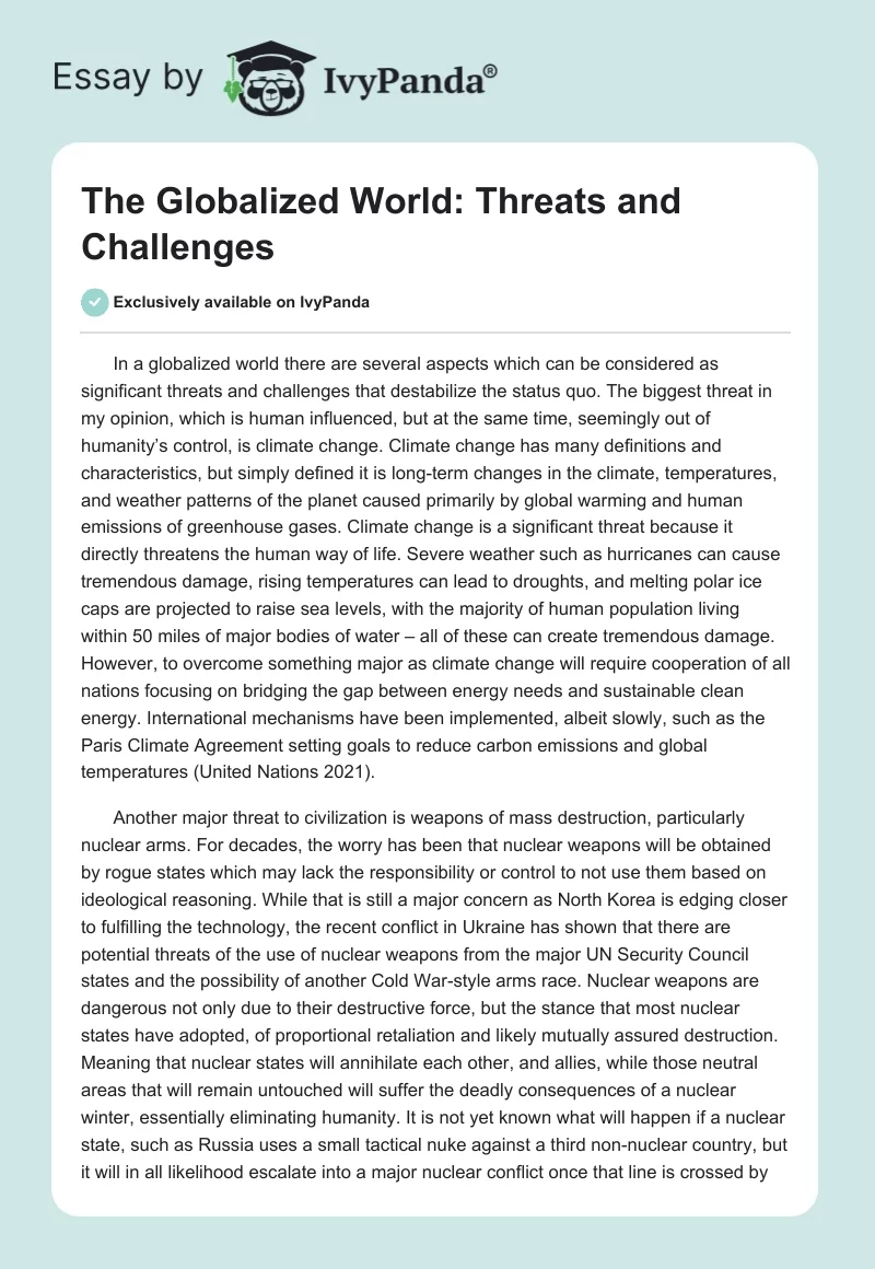 The Globalized World: Threats and Challenges. Page 1