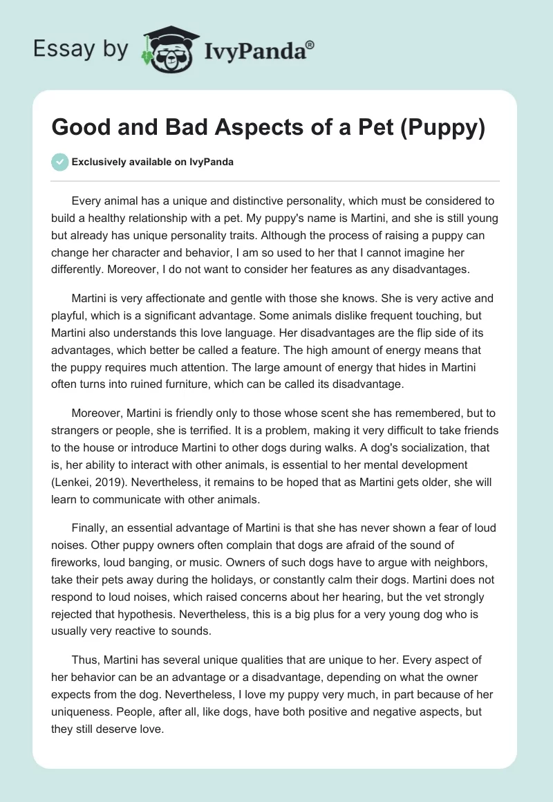 Good and Bad Aspects of a Pet (Puppy). Page 1