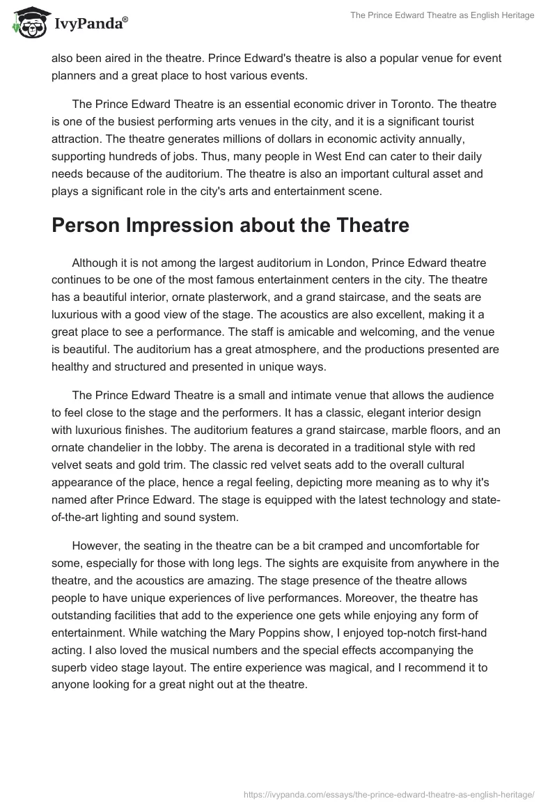 The Prince Edward Theatre as English Heritage. Page 2