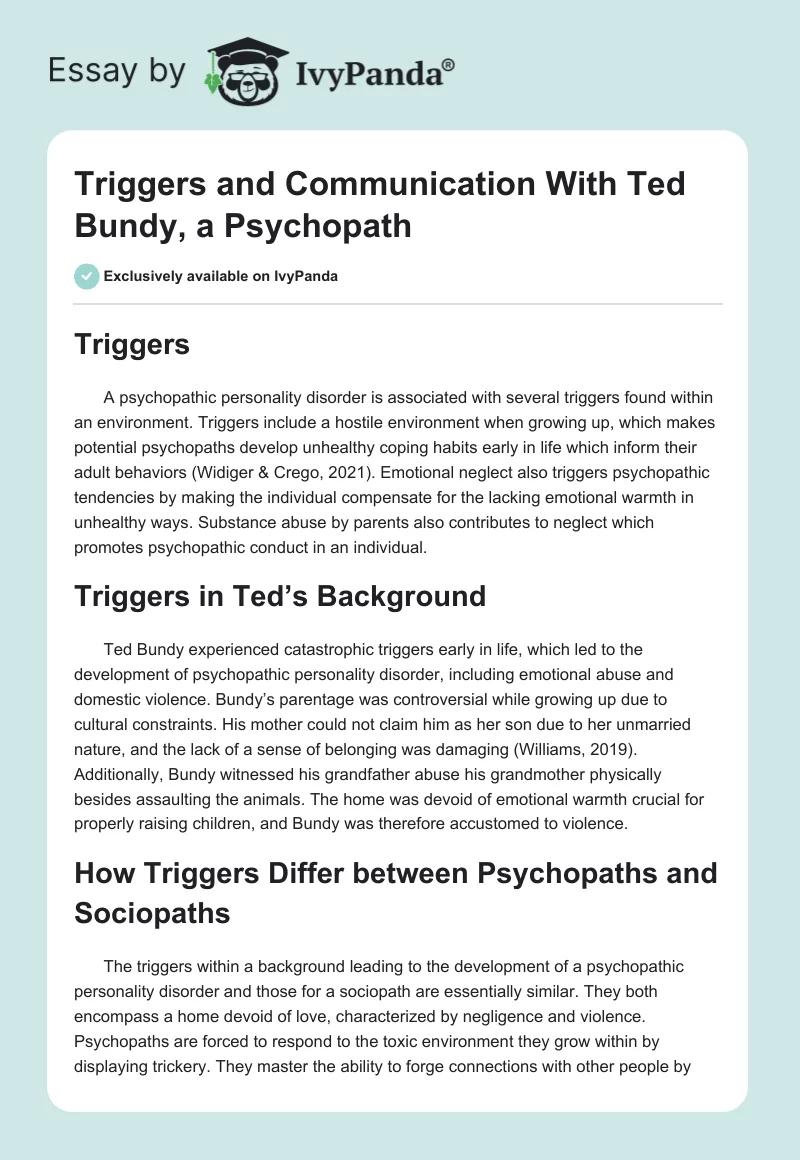 Triggers and Communication With Ted Bundy, a Psychopath. Page 1