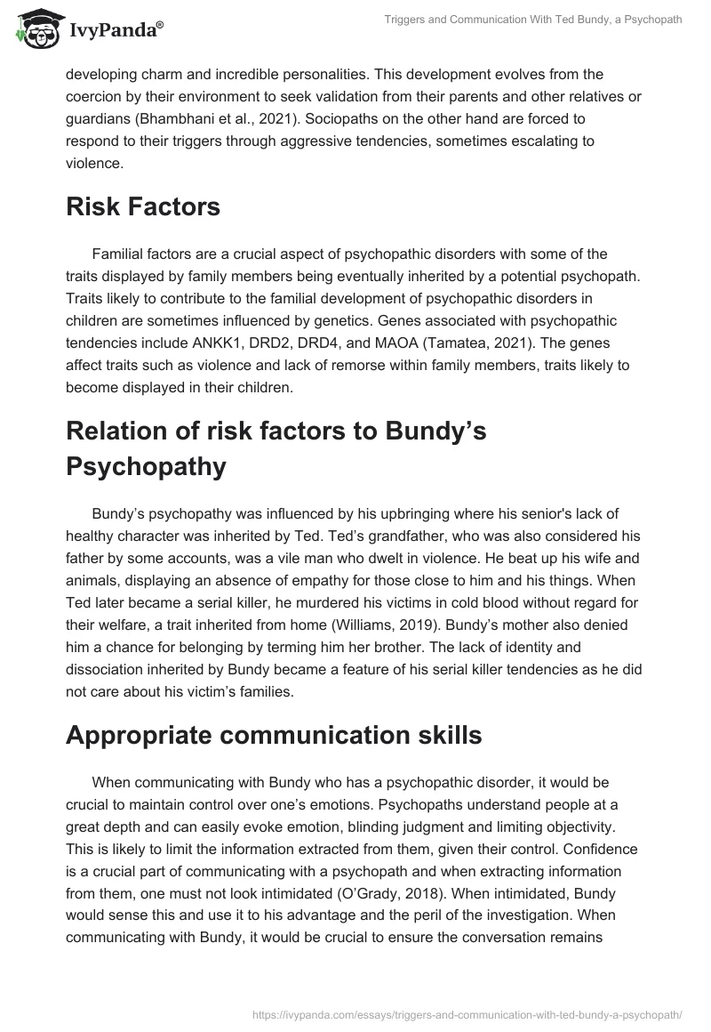 Triggers and Communication With Ted Bundy, a Psychopath. Page 2