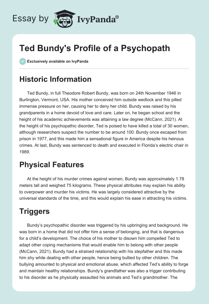 Ted Bundy's Profile of a Psychopath. Page 1