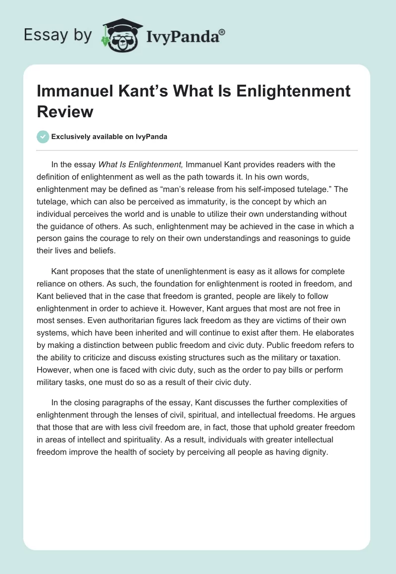 Immanuel Kant’s "What Is Enlightenment" Review. Page 1
