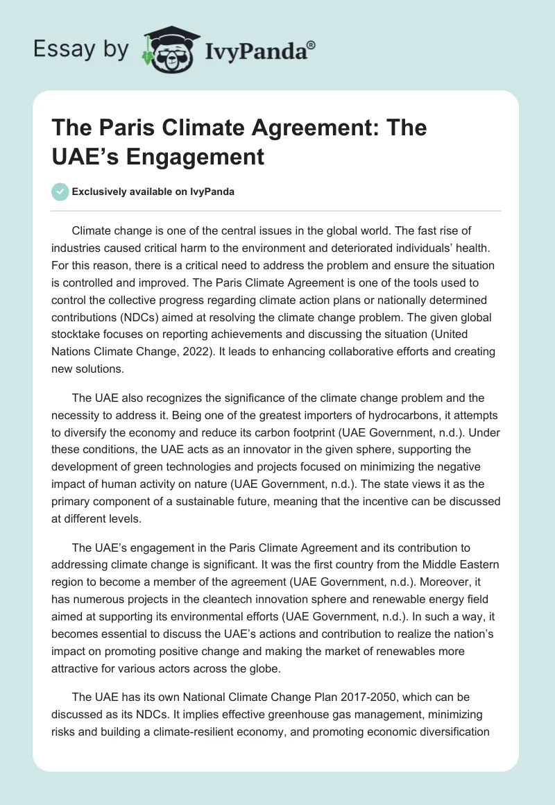 The Paris Climate Agreement: The UAE’s Engagement. Page 1