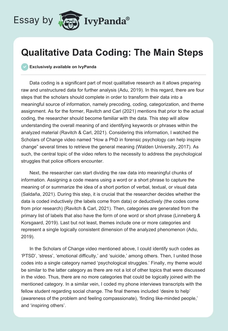 Qualitative Data Coding: The Main Steps. Page 1