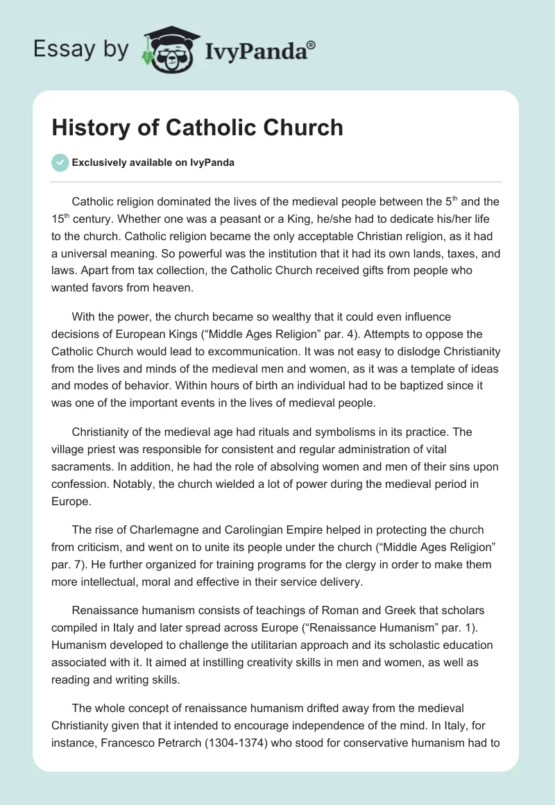 History of Catholic Church. Page 1