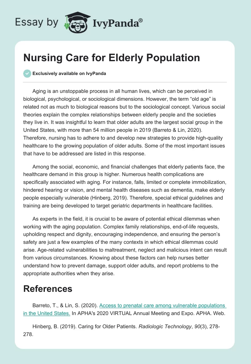 Nursing Care for Elderly Population. Page 1