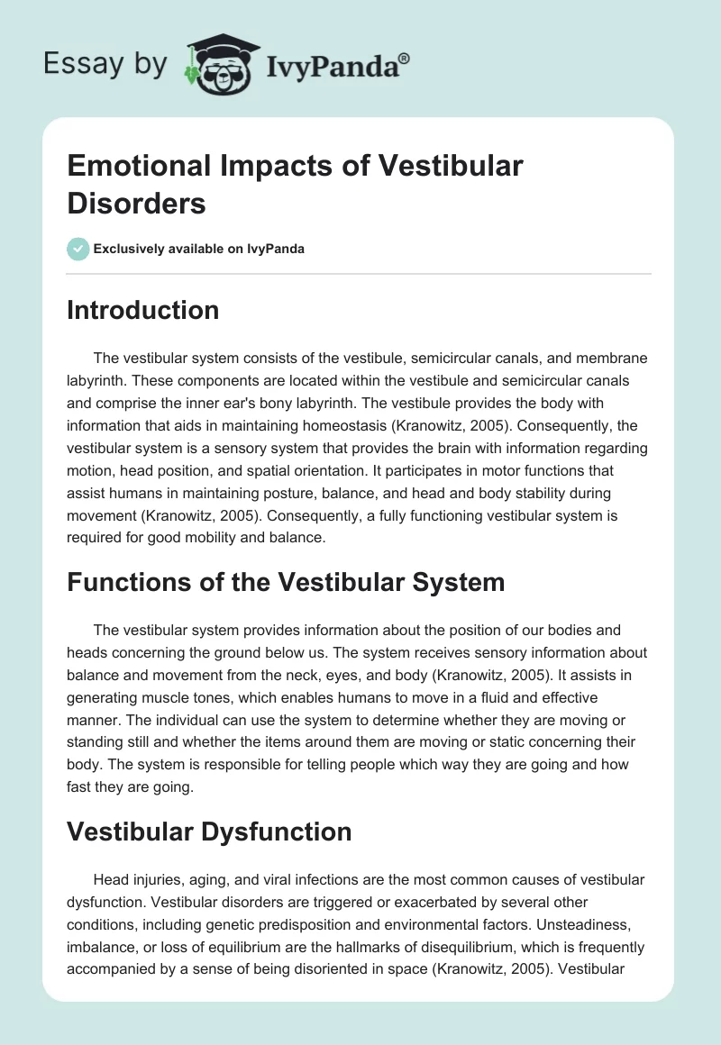 Emotional Impacts of Vestibular Disorders. Page 1