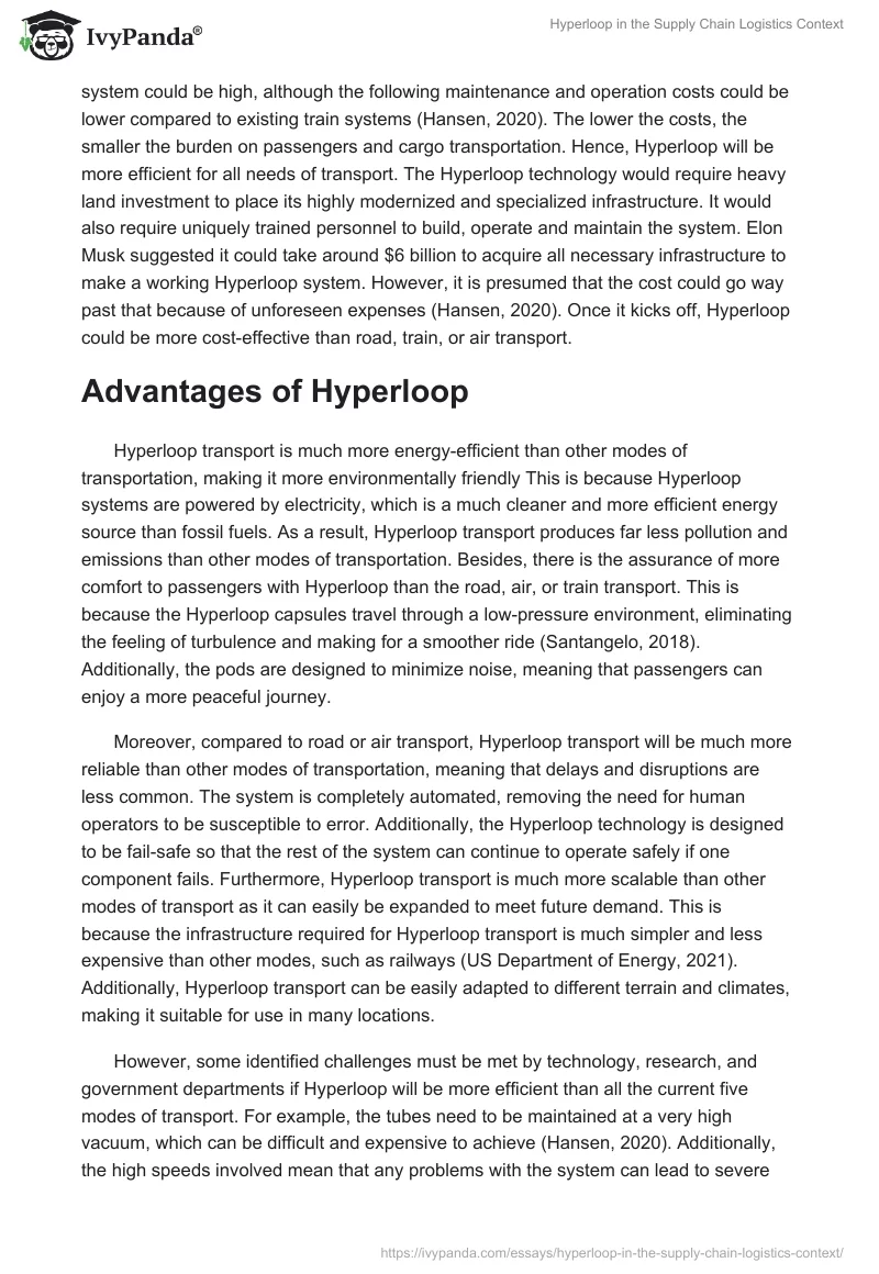 Hyperloop in the Supply Chain Logistics Context. Page 2