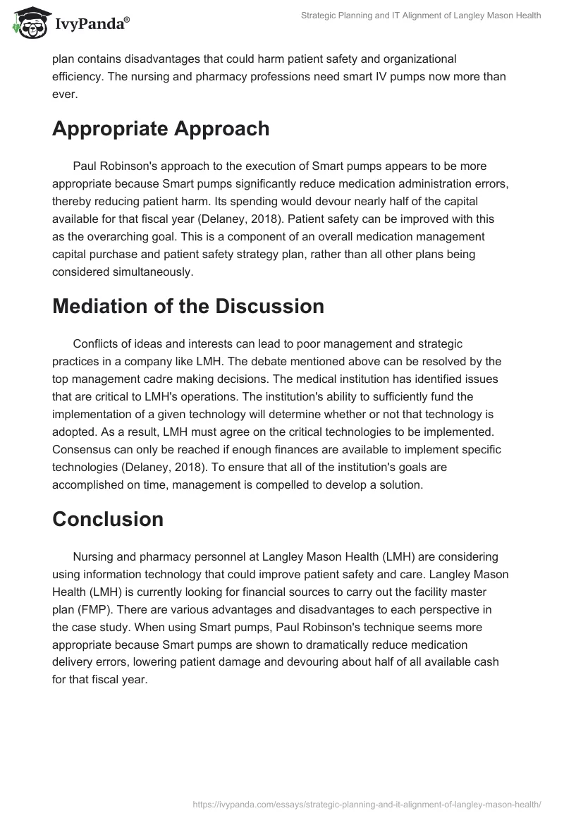 Strategic Planning and IT Alignment of Langley Mason Health. Page 3