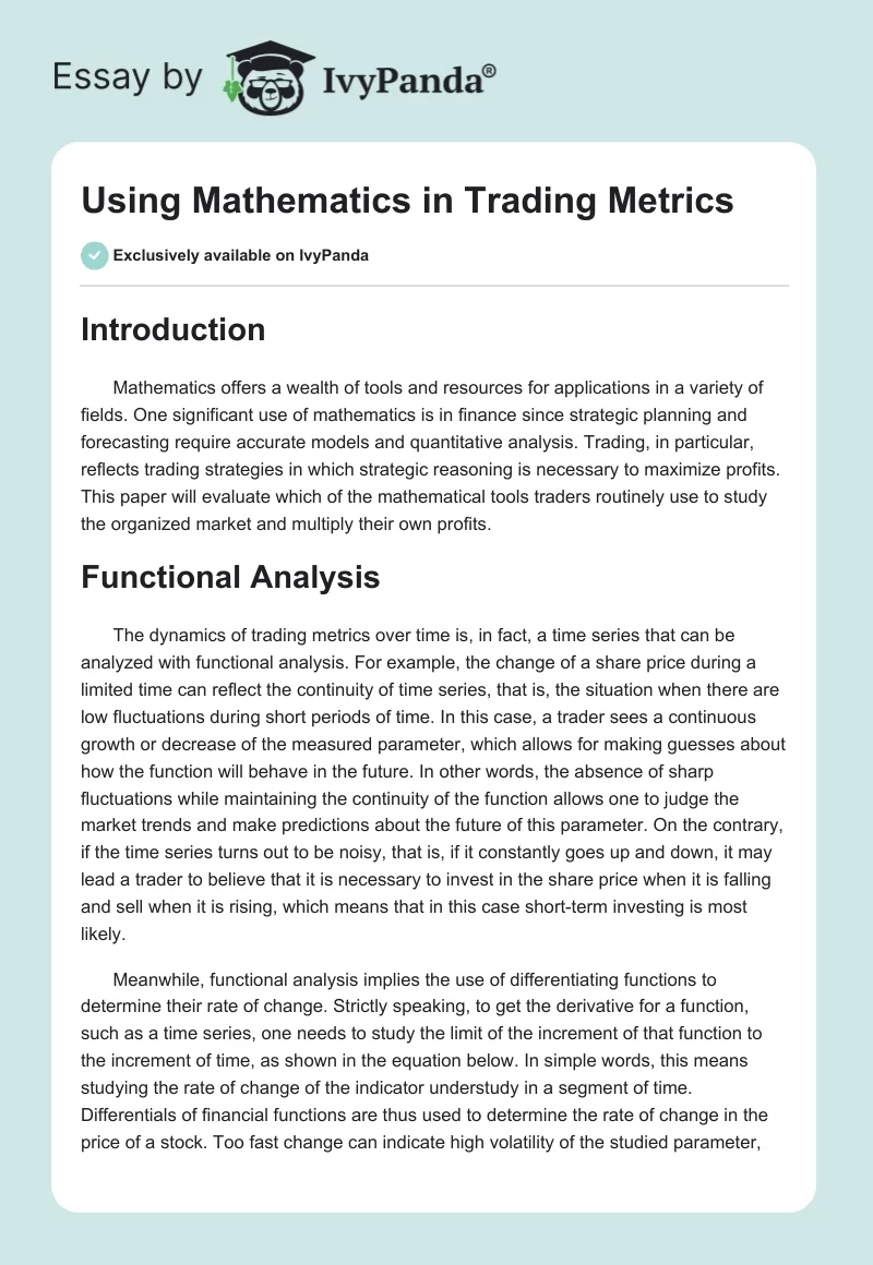 Using Mathematics in Trading Metrics. Page 1