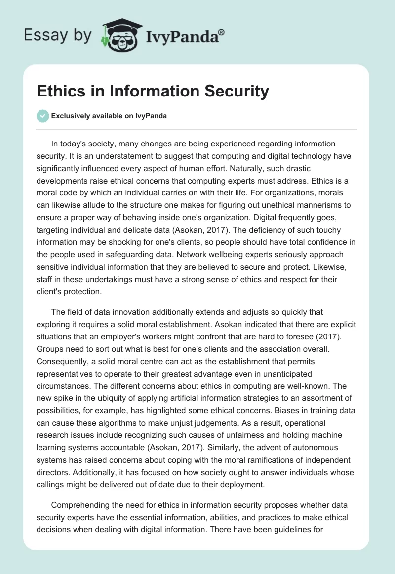 Ethics in Information Security. Page 1