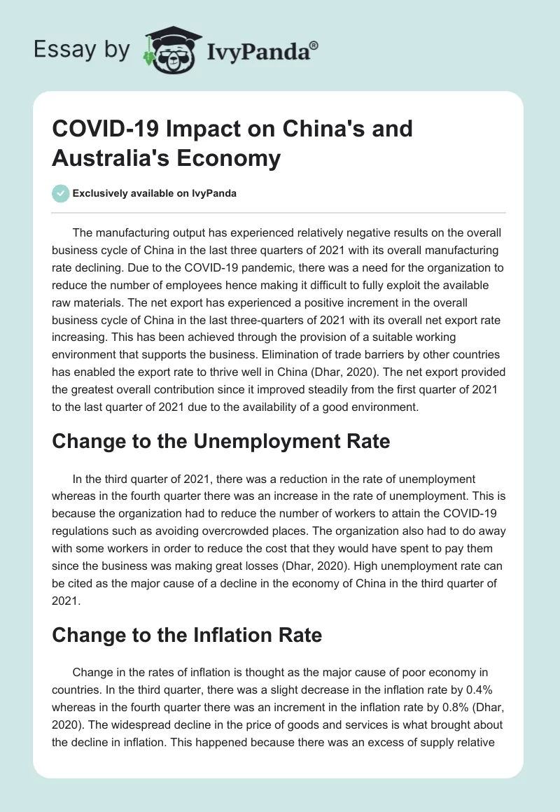COVID-19 Impact on China's and Australia's Economy. Page 1