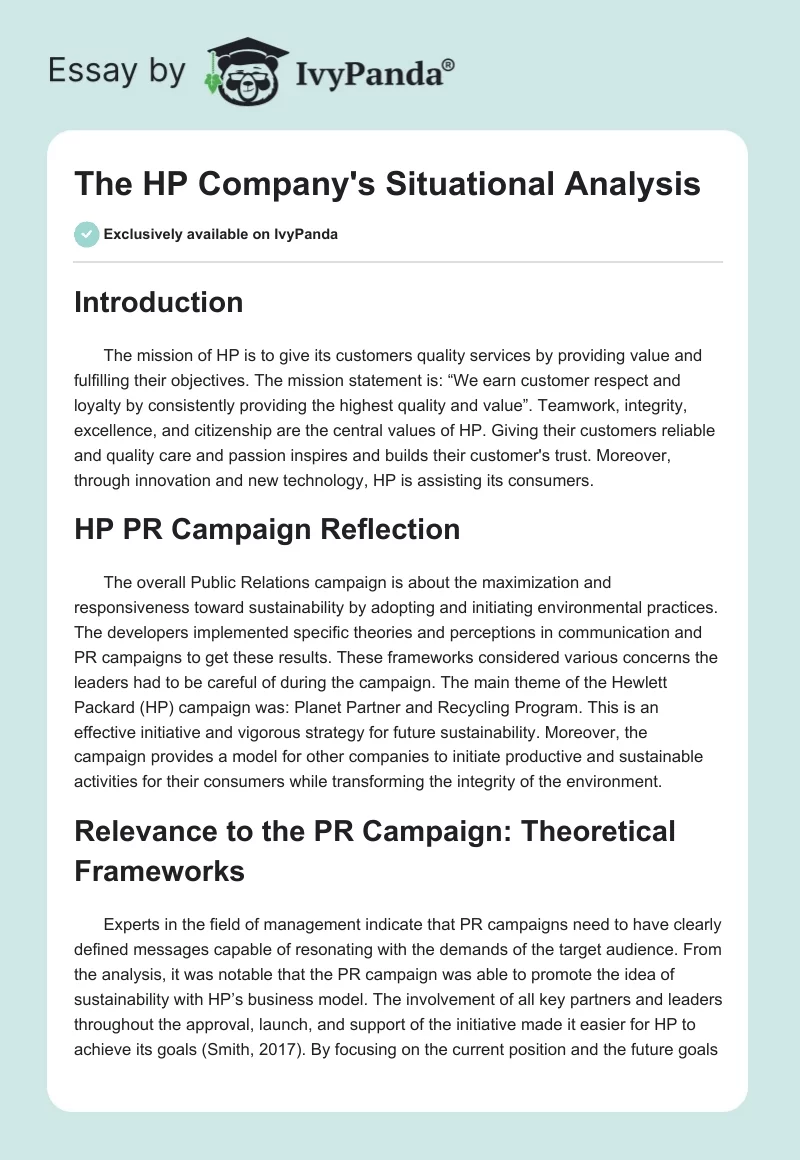 The HP Company's Situational Analysis. Page 1