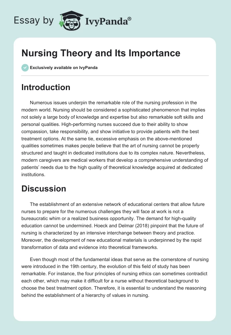 Nursing Theory and Its Importance. Page 1