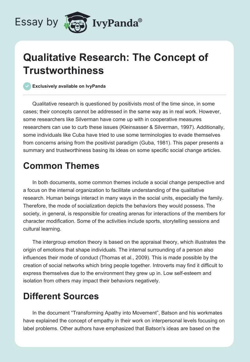Qualitative Research: The Concept of Trustworthiness. Page 1