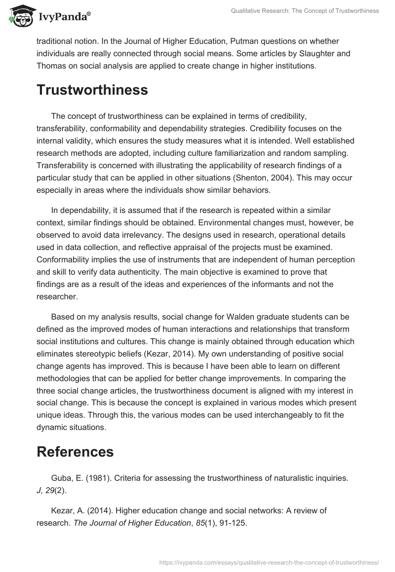 Qualitative Research: The Concept of Trustworthiness. Page 2