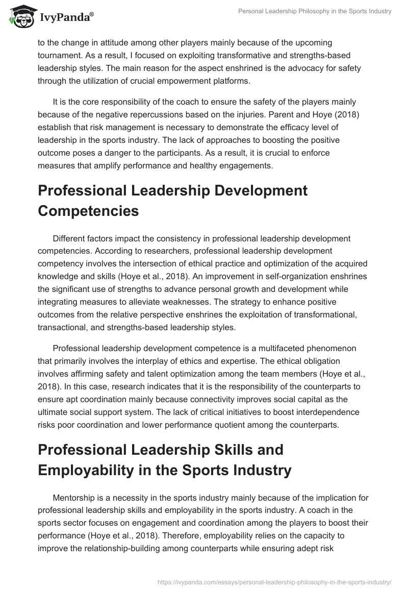 Personal Leadership Philosophy in the Sports Industry. Page 3