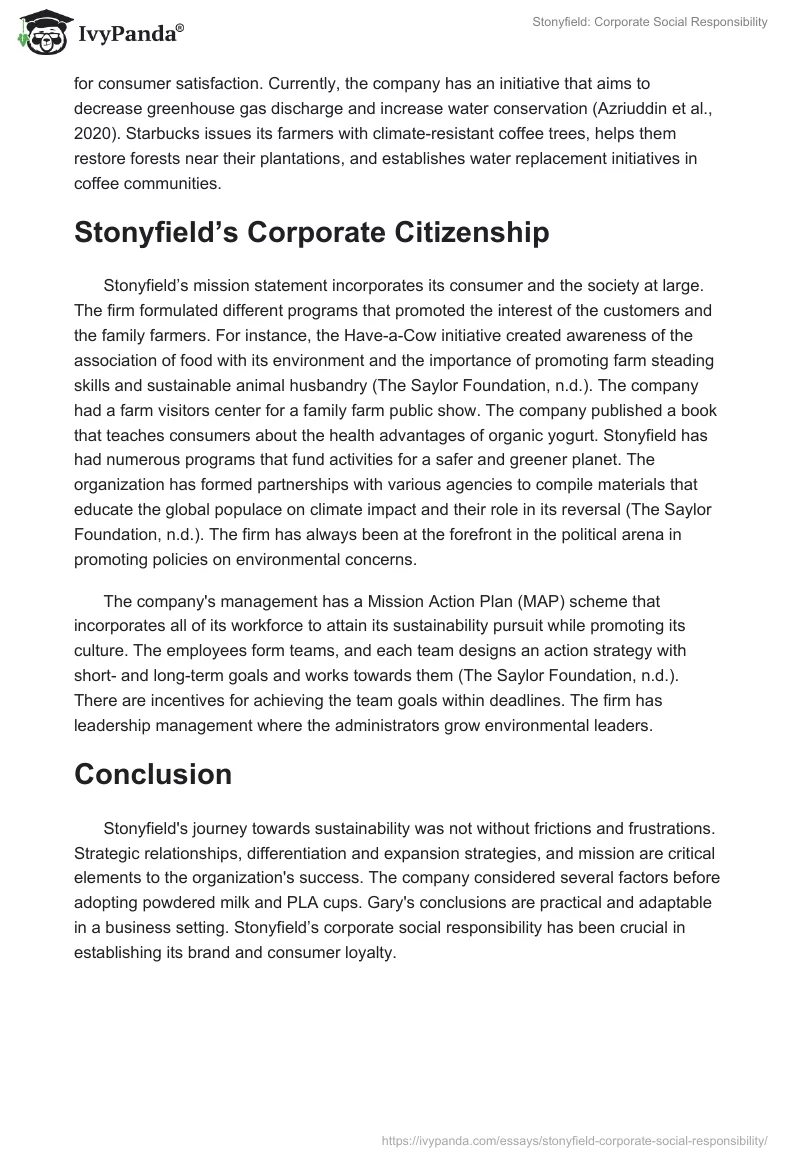 Stonyfield: Corporate Social Responsibility. Page 4
