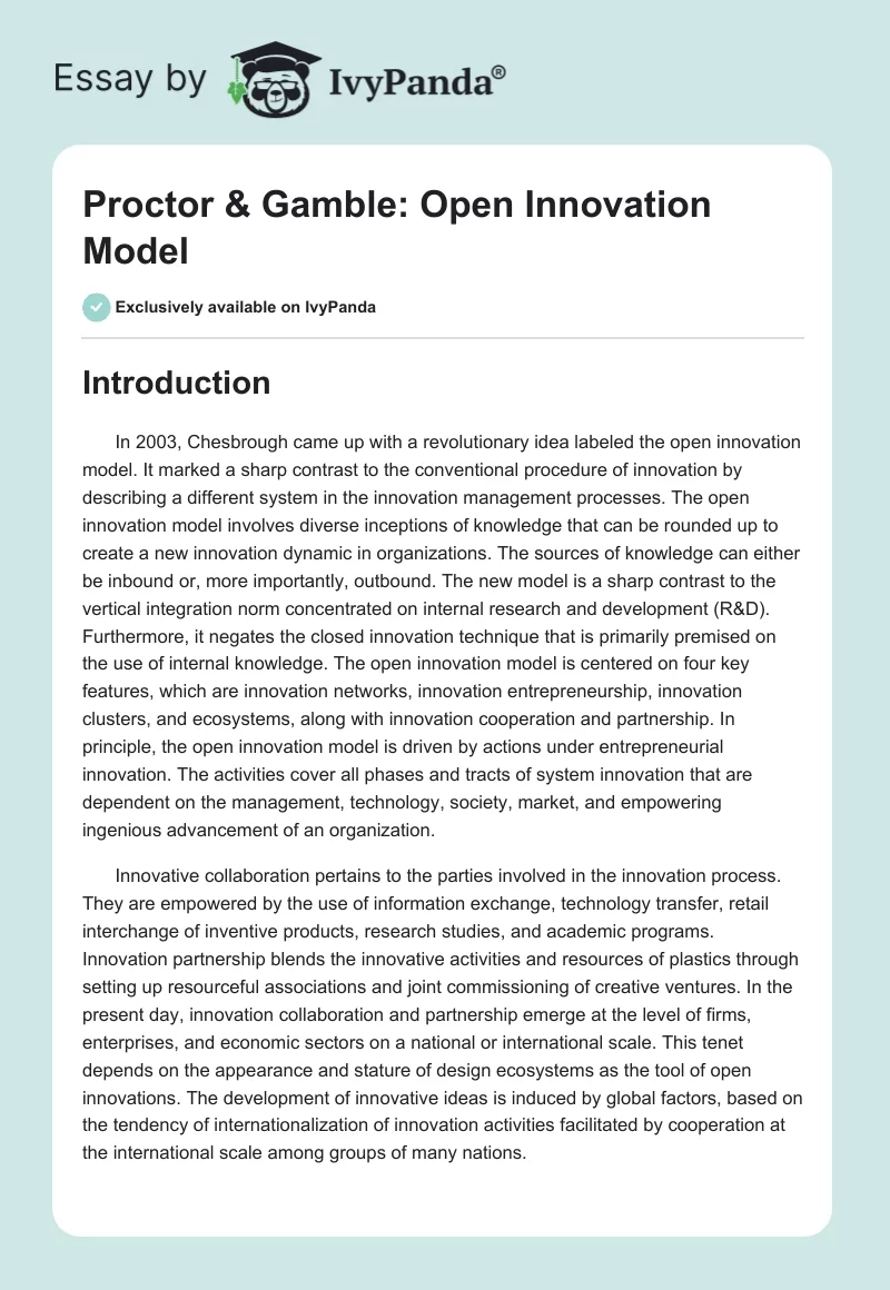 Proctor & Gamble: Open Innovation Model. Page 1